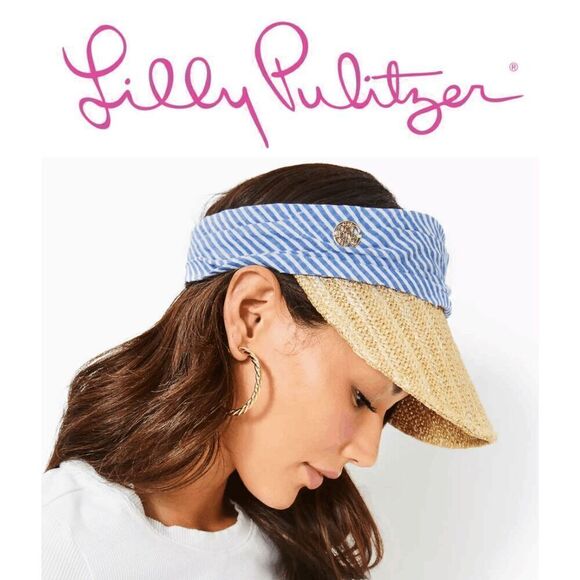 ☀🌴🌊 NWT LILLY PULITZER For Shore Visor Beach Coastal Blue Oxford Stripe